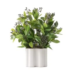 Laurel Berries Leaf In Ribbed Vase