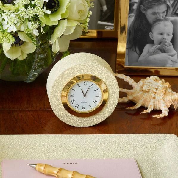 Aerin Cream Shagreen Desk Clock - Image 3