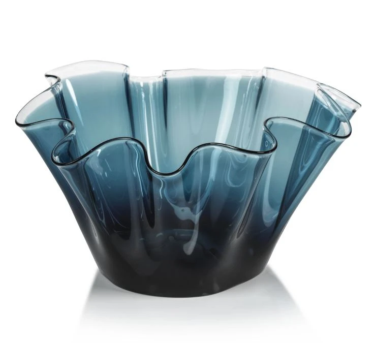 Tropezana Tall Wave Glass Bowl - Blue - 12 In